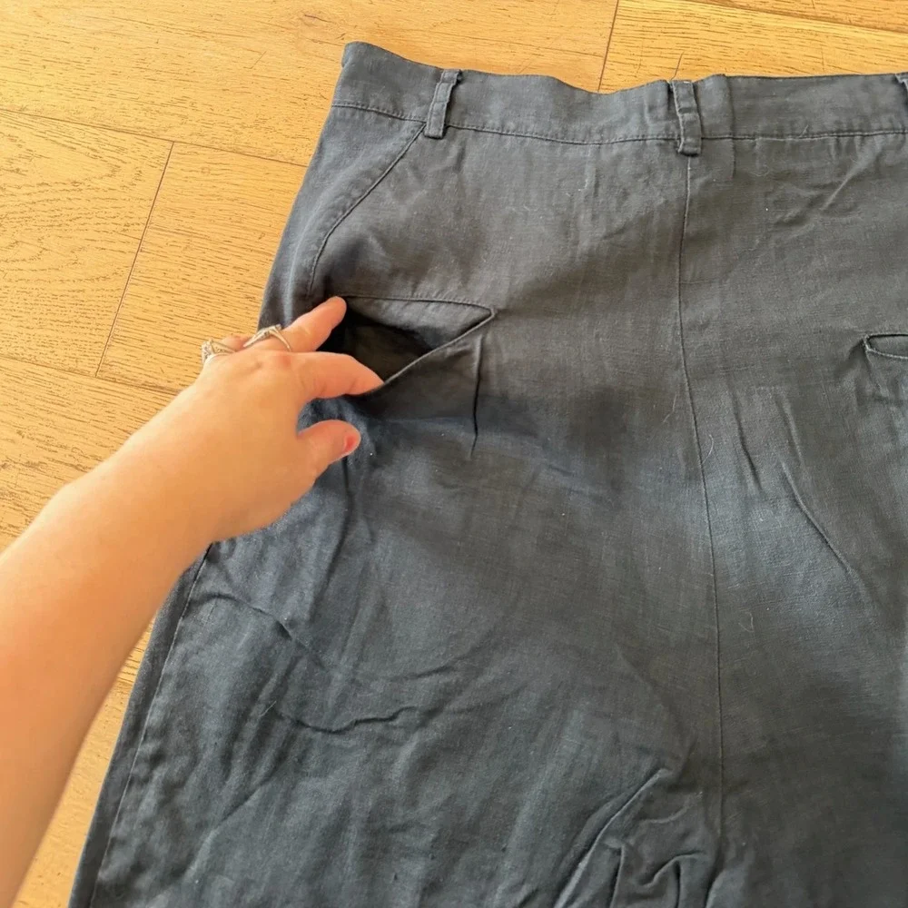 ISSI Athens Black 100% Linen‎ Pleated Tapered Trousers Size 3 SS180311 (1401)